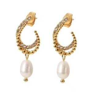 18k Gold Plated Cubic Zirconia Stones & Pearl Drop Earrings